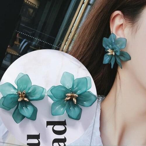 Fashion Popular Korean Retro Fairy Exaggerated Earrings Acrylic Frosted Big Flower Metal Stamen Female Earrings Wedding Jewelry