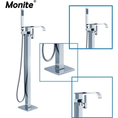 Monite Floor Mounted Brass Bathroom Hot and Cold Water torneira Shower Bath Mixer Faucet Set