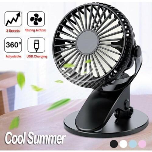 Mini Desk Fan 360° Adjustable USB Rechargeable Clip On Portable Table-Top Fan 3 Speeds Strong Airflow Whisper Quiet Home Fan
