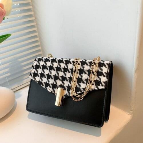 2021 New Houndstooth Stitching Simple High Quality Bag Women 'S Retro Fashion Minimalism Chain Shoulder Messenger Bag