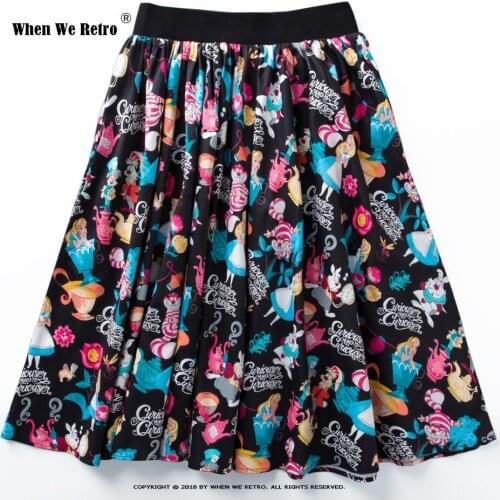 New Fashion Womens High Waist Skirt Novetly Alice Printing Retro Inspired Circle Swing One Size Pleated Skirt VD2082