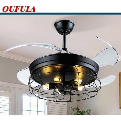 OUFULA Contemporary LED Ceiling Lamp With Fan Black Invisible Fan Blade 220V 110V For Home Dining Room Bedroom Restaurant