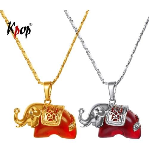 Kpop Elephant Animal Pendant Necklace Gold/Silver Color Jewelry Austrian Fancy Stone Charm Pendant Necklace for Women P377