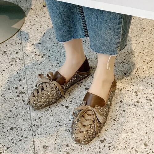 Square head Lace-up simple elegant daily professional womens Spring explosion lady singles shoes solid color non-slip U29-34