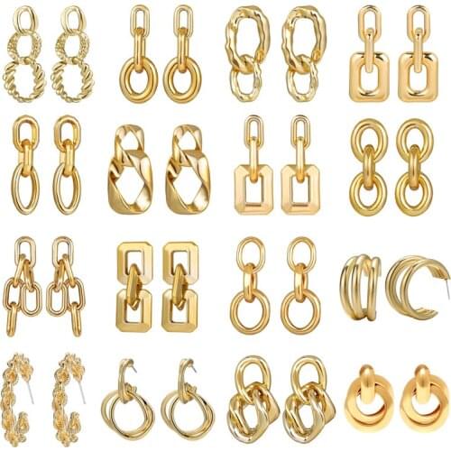 Punk Plain Gold Color Metal Earrings for Women Irregular Link Chain Geometric Statement Earrings for Women Statement Jewelry