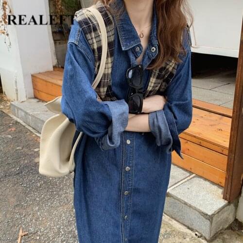 REALEFT Fashion Denim Dresses