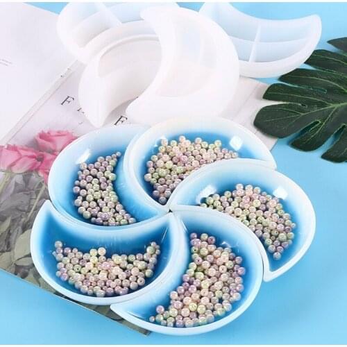 Silicone Moon Shaped Dish Mold Epoxy Resin Molds Glossy Silicone Mold for Agate Resin Coasters Tray Cup Mats