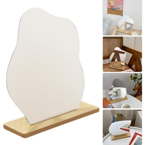 Irregular Shape Mirror Acrylic Makeup Mirror Stand With Wooden Base Stand Edge Desktop Cosmetic Mirror