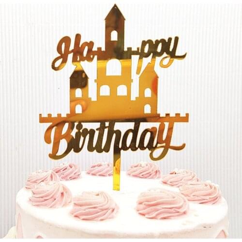 Golden Castle Happy Birthday Cake Topper cartoon animals Acrylic Party Cake Toppers For Kids Cake Dessert Decoration Baby shower