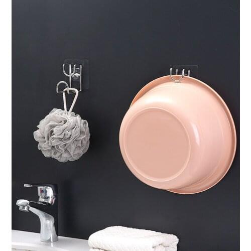 1pc Bathroom Kitchen Traceless Washbasin Save Space Organizer Wall Mount Hook Holder Adhesive Storage Rack Punch-free Sticky