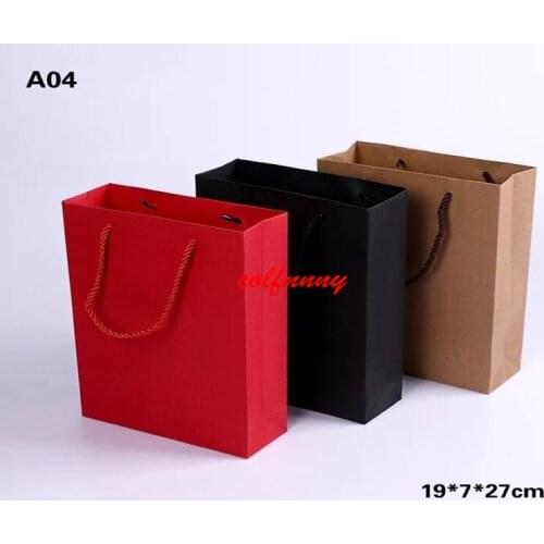 400PCS Kraft Paper Gift Bag With Handle 19x7X27cm Wedding Birthday Party Gift Christmas New Year Shopping Package Bags F052206