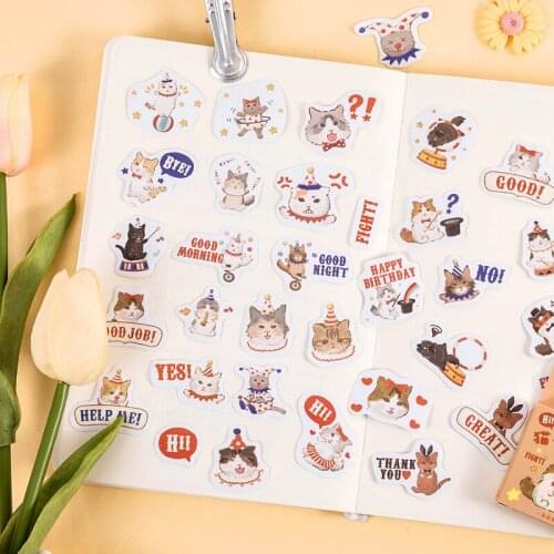45pcs/box Funny Cat Circus Show Stickers Set Cartoon Kitties Sticker Scrapbooking Dairy Decoration Diy Stationery E6192