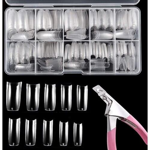 Acrylic Nail Tips 500pcs French Fake Nails Natural False Nail Tips with Nail Clipper Nail Art Salon and Home DIY (10 Sizes)