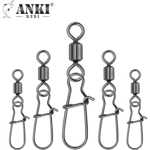 ANKI KEDI 50PCS Pike Fishing Accessories Connector Pin Bearing Rolling Swivel Stainless Steel Snap Fishhook Lure Swivels Tackle