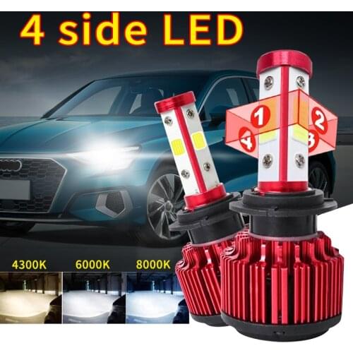 Car LED Headlight 4300K 6000K 8000K 4 Sides Led Design Canbus H4 H1 H7 H8 H9 H11 H16 9005 HB3 9006 HB4 LED Bulb Fog Light