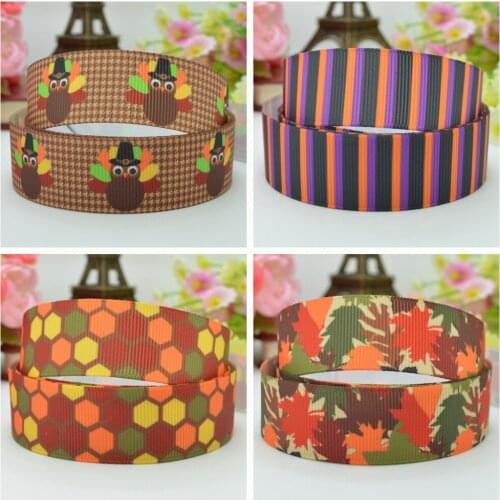 10 Yards 22mm 7/8" Thanksgiving Turkey Leaves Printed grosgrain ribbon hair bow Headwear DIY hair accessories retail B0929