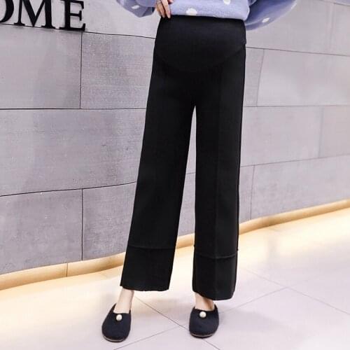 Pregnant women pants wide leg pants autumn and winter Korean version of loose casual straight winter thick knit pregnant stomach