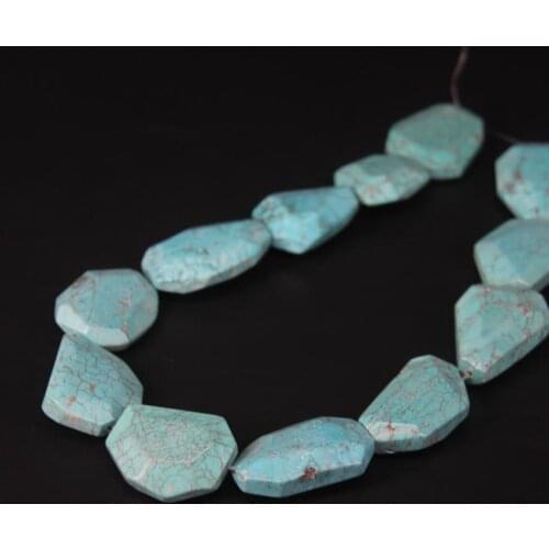 11-13pcs/strand Natural Turquoises Faceted Slab Nugget Loose Beads,Blue Howlite Magnesite Stone Slice Pendants Jewelry Making