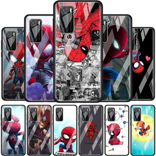 Marvel Cute Spider Man Tempered Glass Cover For P40 P30 P20 P10 P Smart Z Pro Plus Lite 2019 2020 2021 Phone Case Coque