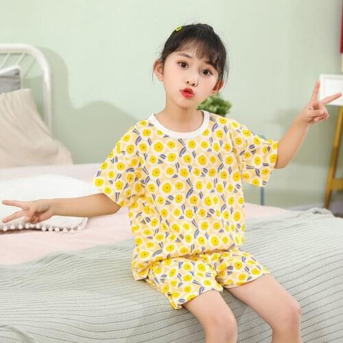 Childrens Summer Pajamas Set Cartoon Boys Girls Mesh Sleepwear Suits Kids Short Sleeves Top+ Pants Baby Cotton Home Clothes