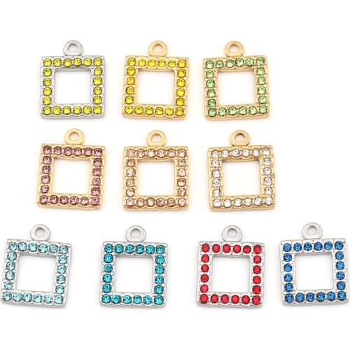 DoreenBeads 304 Stainless Steel Charms Square Silver Color Clear Rhinestone 16mm x 13mm, 2 PCs