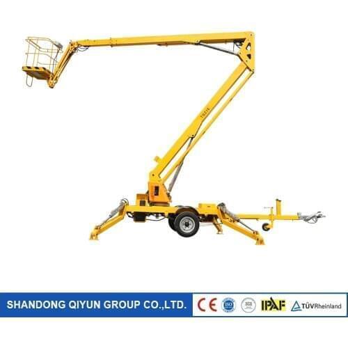 Qiyun 12m Hydraulic Mobile Trailer Mounted Towable Working Boom Lift table with battery diesel for workshop