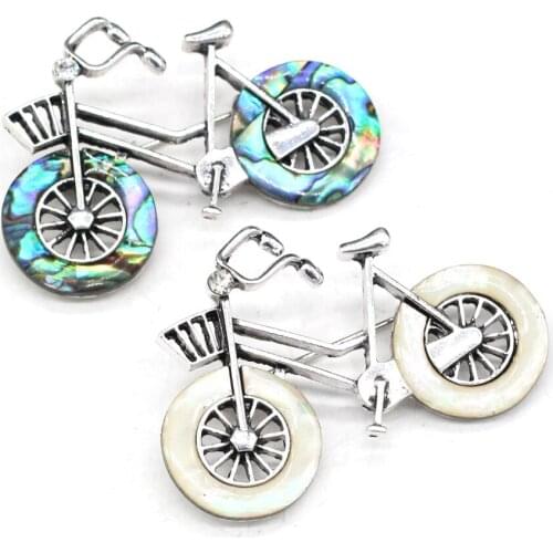 Interesting Shape Brooch Natural Stone Bicycle-Shaped Shell Size 50x35mm For DIY Design Unique Jewelry