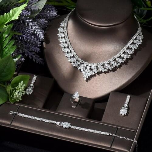 HIBRIDE Geometry New Design 4pcs Necklace and Earring Set CZ Jewelry Set for Women Wedding Zircon CZ Dubai Bridal jewelry N-117