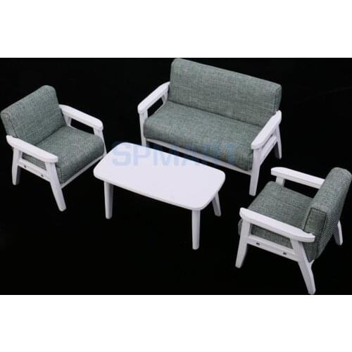 1/12 Scale Dollhouse Miniature Furniture Sofa Couch End Table Set 3 Colors for 12th Living Room Furniture Decoration Accessories