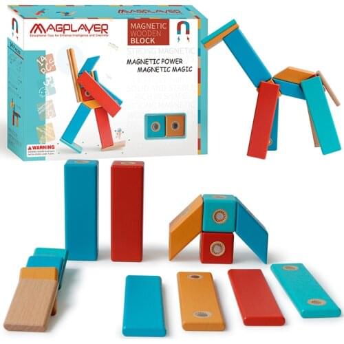 MAGPLAYER 14PCS Dropshipping Magnetic Wooden Blocks DIY Rainbow Intelligence Toys Wood Educational Toys Best Gifts for Kids