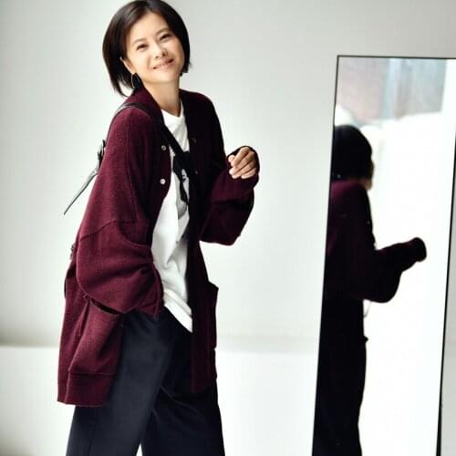 MICOCO W8886C Literature and art Recreational temperament personality lace-up Loose and lazy wind sweater short coat