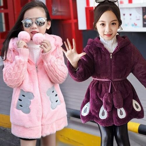 Fashion Winter Jacket Girls Long Coat Thickened Warm Faux Fur Kids Hooded Coat for Girl Outerwear Clothes 3-12 years old HPY039