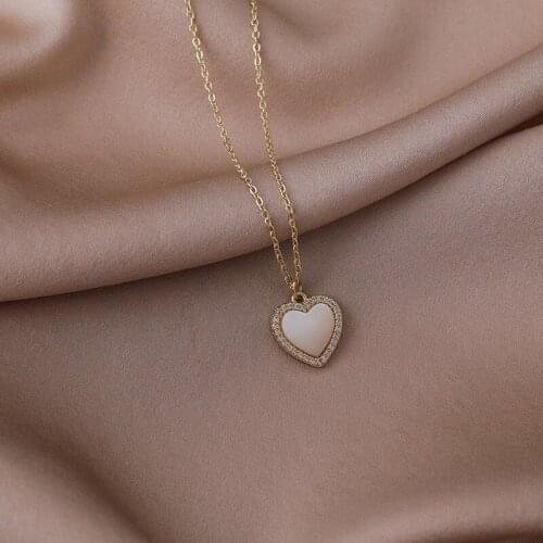 VSnow INS Fashion Shell Love Heart Pendant Necklace for Women Shining Rhinestone Gold Metallic Chokers Necklace Jewellery