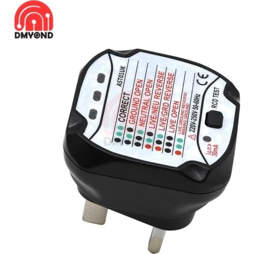 Power Outlet Socket Tester AST01 EU/US/UK Plug RCD GFCI Test Wall Wiring Detector Ground Zero Line Plug Polarity Phase Check