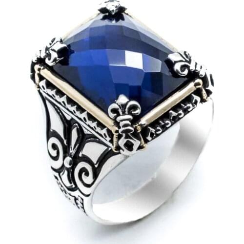 Blue Cubic Zirconia Special Design Men 'S Silver Ring