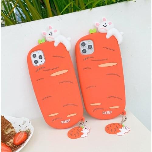 Korean Funny Cartoon 3D Doll white rabbit Carrot Silicon Soft Case For iphone 12 11 Pro XR X XS Max 7 8 Plus SE2 Phone Cover