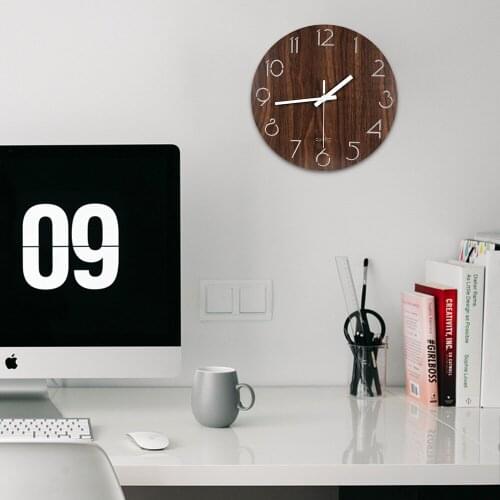 Bedroom Living Room Wall Clock Modern Round Wall Clock Simple Gray Black Room Decoration Wooden Mute Pin Wall Clock