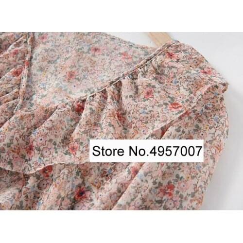 ElfStyle 2020 New Women Viscose Floral Printing V Neck Blouse Shirt Top Feature Ruffled Detail