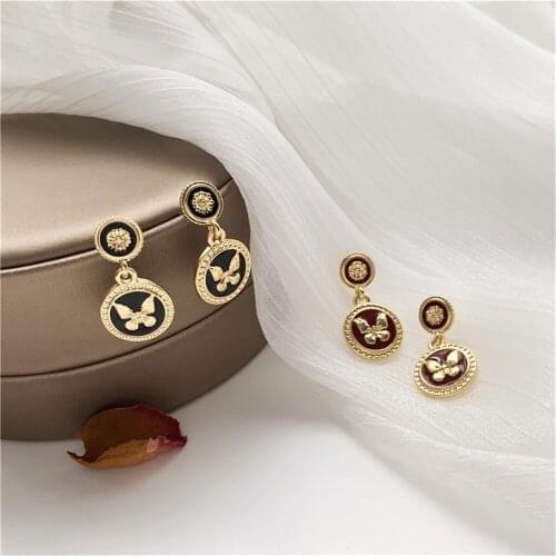 NEW Retro Butterfly Earrings Alloy Drop Glaze Eardrop Femininity Geometric Retro Earrings Jewelry Accessories