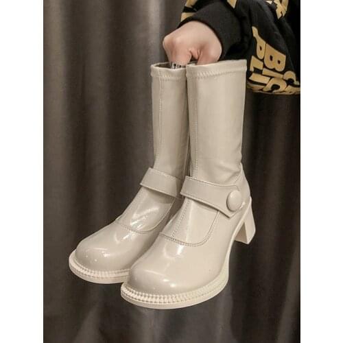 British Style New High-Heeled Ladies Martin Boots Spring And Autumn Fashion In The Tube Solid Color Chelsea Single Boots