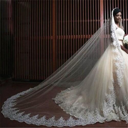 118" Long ,98" Wide One Layer Lace Bridal Veil Cathedral Length Wedding Veils with Metal Comb