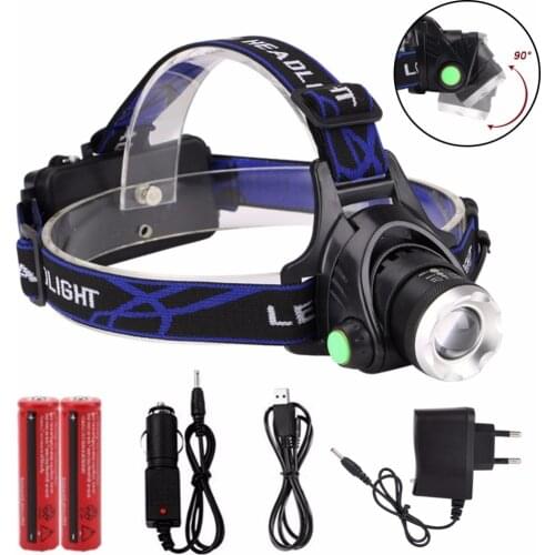 Rechargeable 5000Lm XML T6 LED HeadLamp Headlight Head Lamp Fishing Light Lantern +2x 18650 battery +Car charger+AC Charger+USB