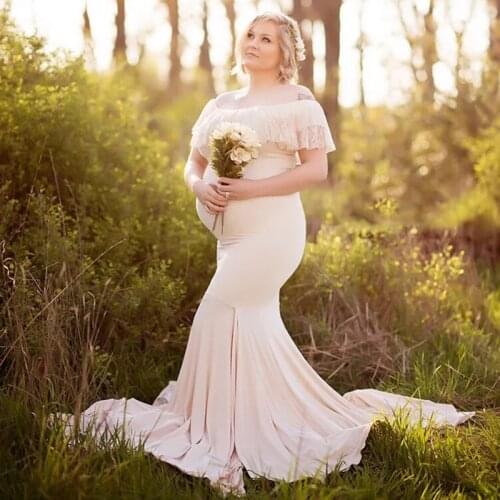 New Mermaid Maternity Dress for Photo Shoot Pregnant Women Pregnancy Dress Photography Props Sexy Off Shoulder Maternity Clothes