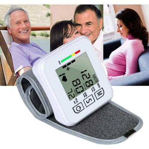 Portable Automatic Digital LCD Display Rate Wrist Blood Pressure Tensiometer Heart Rate Pulse Meter BP Monitor Measure White
