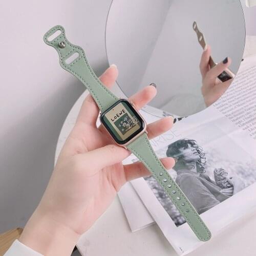 For Apple Watch 6 SE 40mm 44mm Band Slim Leather Strap for iWatch Series 6 5 4 3 38mm 42mm Loop Women Girl Correa Wristband