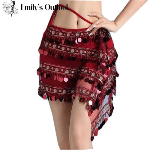 Womens Belly Dance Hip Scarf Performance Outfits Skirt Festival Clothing Sequin Wrap Belt With Under Pant Shine Lightweight