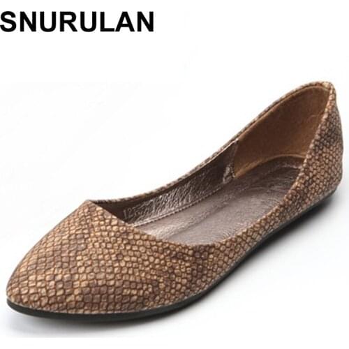 SNURULAN 2020 Spring Serpentine Pattern Flat shoes Woman Comfortable Casual Shoes Pointed Toe Soft bottom Womens Flats E071