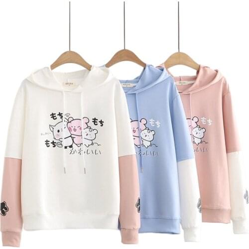 Spring Thin Hoodies Sweatshirt Women Loose Casual 2021 New Color Matching Long Sleeved Cotton Hooded Student Print Pullover