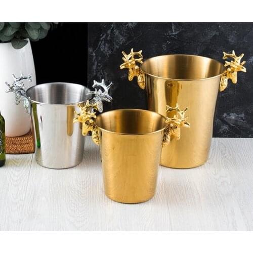 Deer head ice bucket European retro champagne bucket stainless steel plating ice wine red ice buckets
