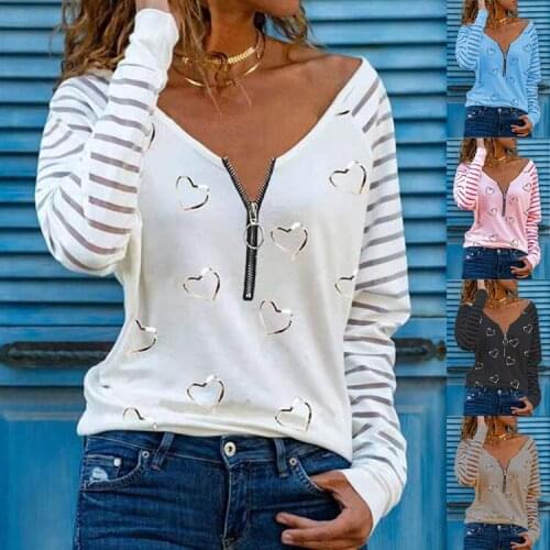 Summer T Shirt Women Selling Hot Style Europe 2021 New Printing Zipper Long Sleeve T-shirt Woman Love Female Tee Tshirts MYH043